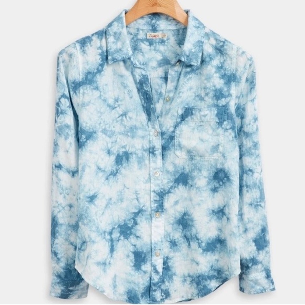 Faherty Linen Malibu Shirt in Ocean Tie Dye Button Down‎ Top - Small